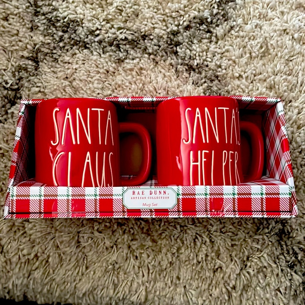 Rae Dunn Santa Claus Santa’s Helper Mug Gift Set Red White Christmas 19.5 oz NWT